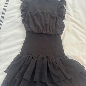 AQUA BLACK PLEATED DROP WAIST MINI DRESS HIGH NECK